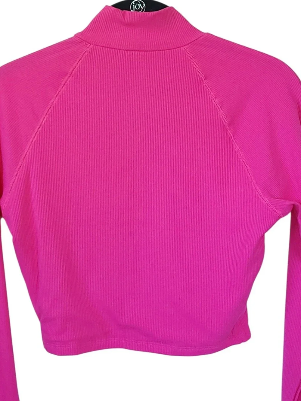 Naked Wardrobe NWOT Hot Pink Ribbed 1/2 Zip Crop Mock Neck Top Y2K Baddie L - Picture 6 of 12